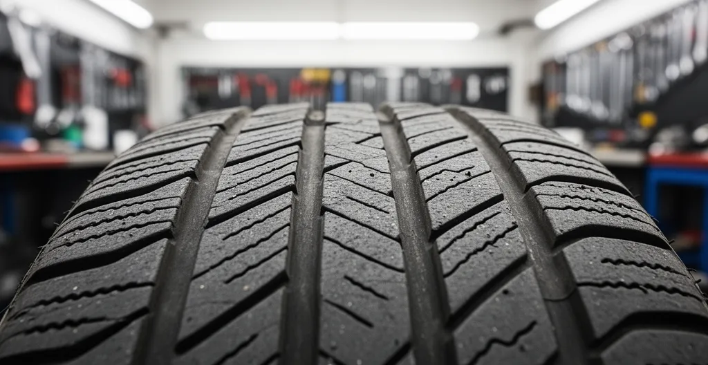 Gros plan sur la bande de roulement d'un pneu 4 saisons montrant les lamelles